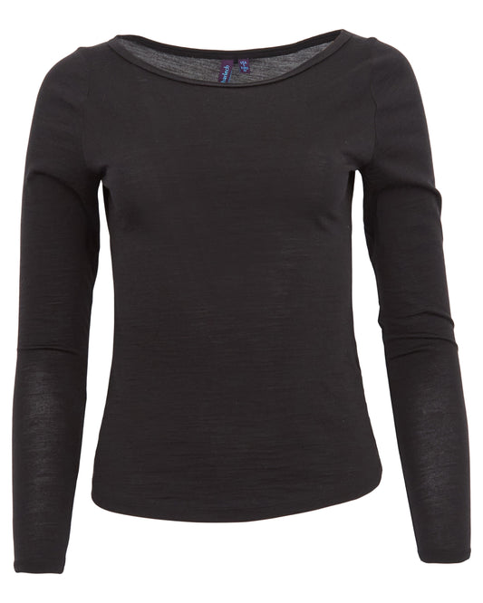 CARLY MERINO LONG SLEEVE CREWNECK SHIRT - BLACK