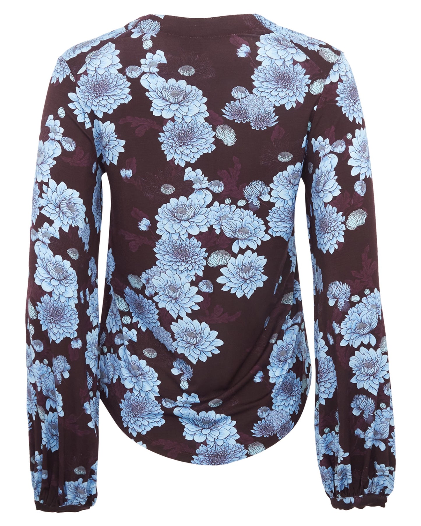 VAL SERIOUS FLORAL LONG SLEEVE V-NECK SHIRT - PLUM