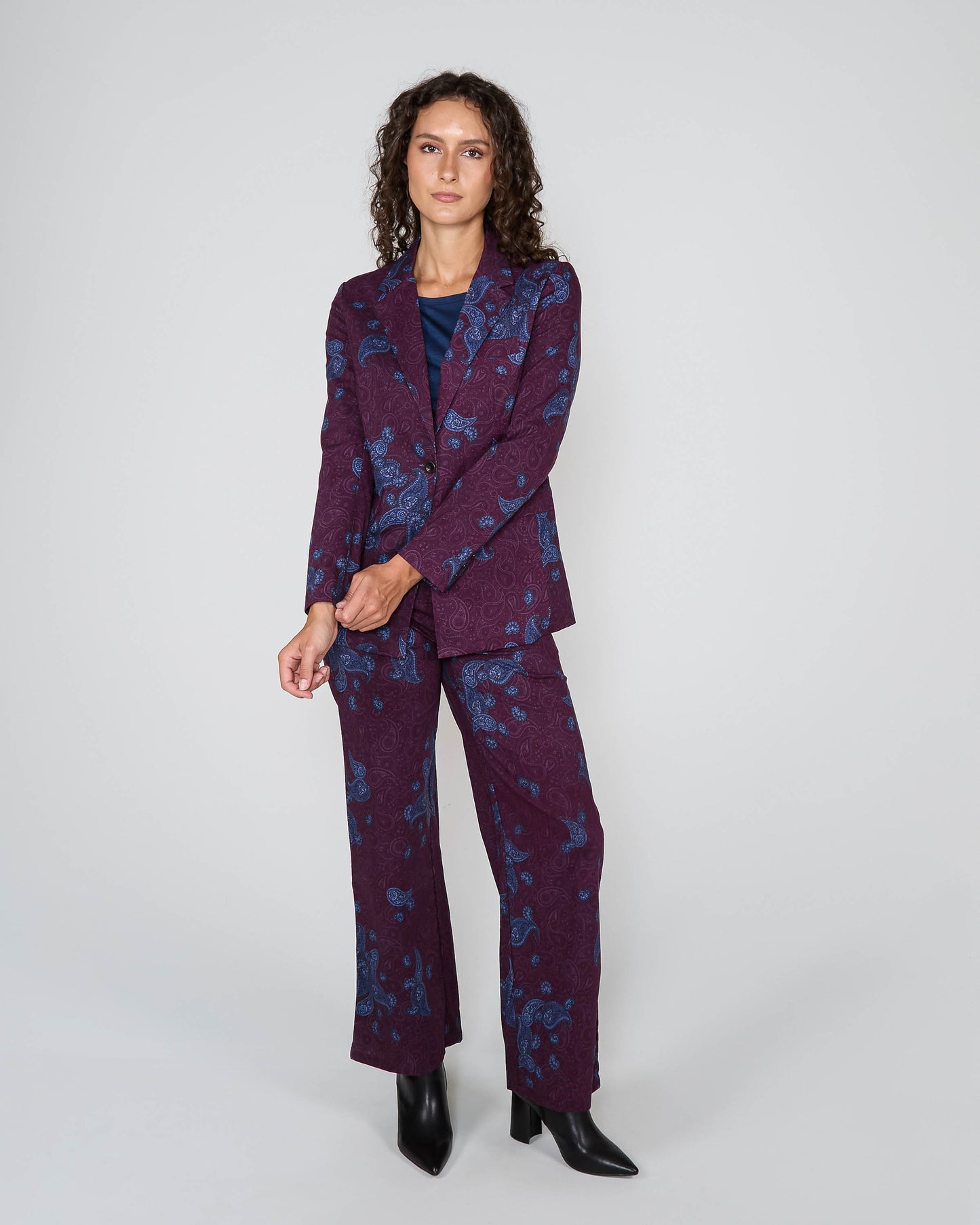 JANE MONTGAT PAISLEY TAILORED BLAZER - PLUM