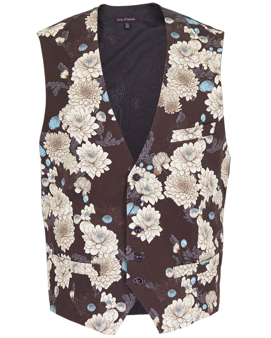 WILBUR SERIOUS FLORAL WAISTCOAT VEST - BLACK