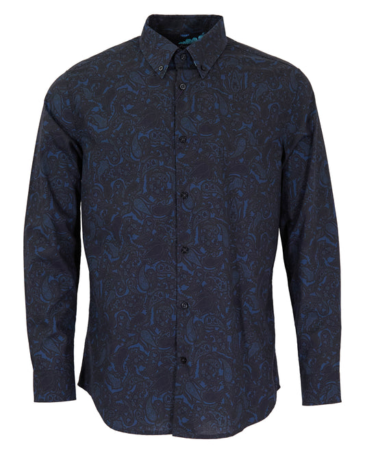 MORRIS MADRID PAISLEY SHIRT - NAVY