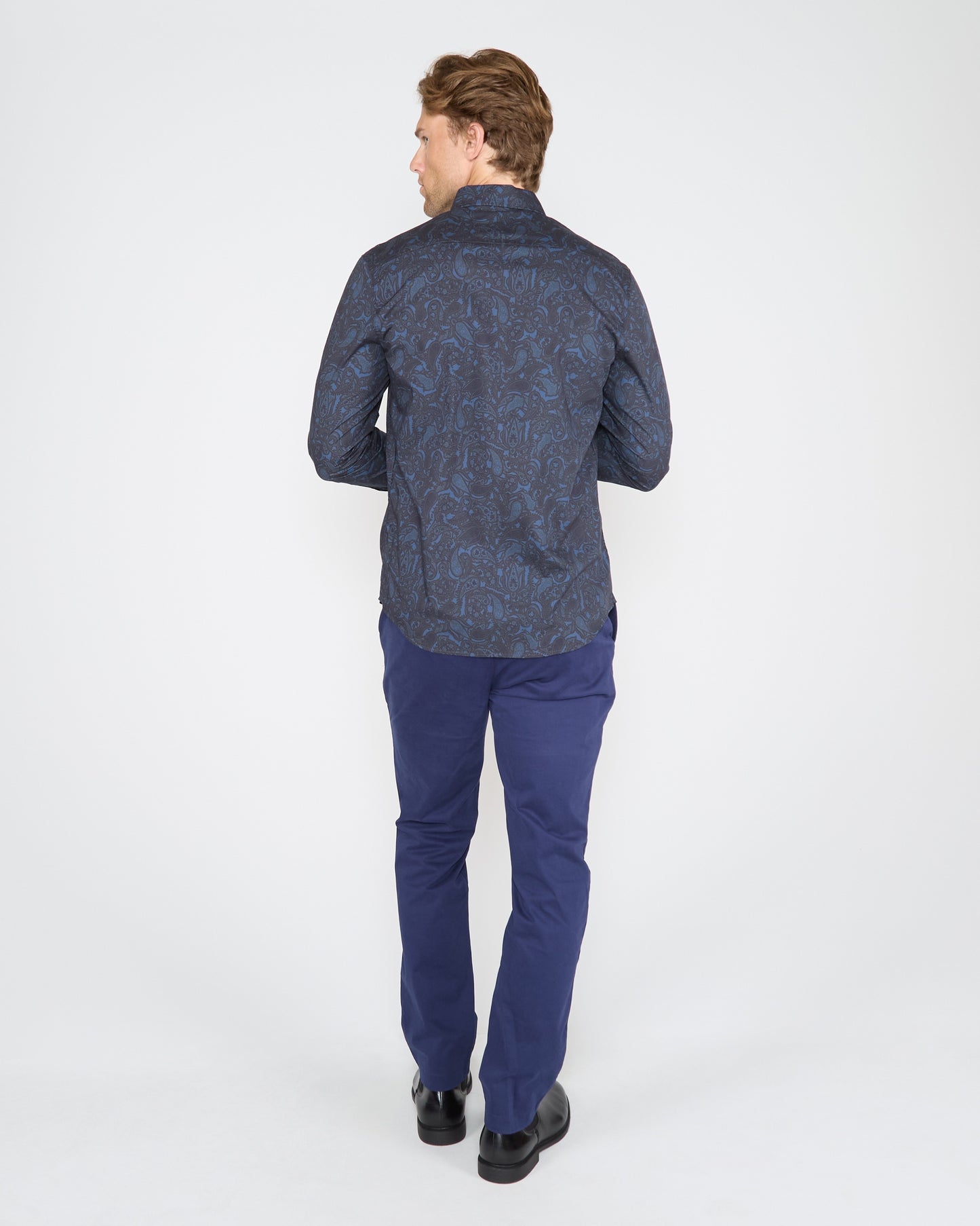 MORRIS MADRID PAISLEY SHIRT - NAVY