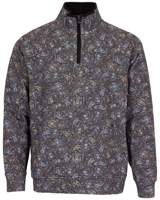 CRAIG MADRID PAISLEY QUARTER-ZIP SWEATER - SMOKE