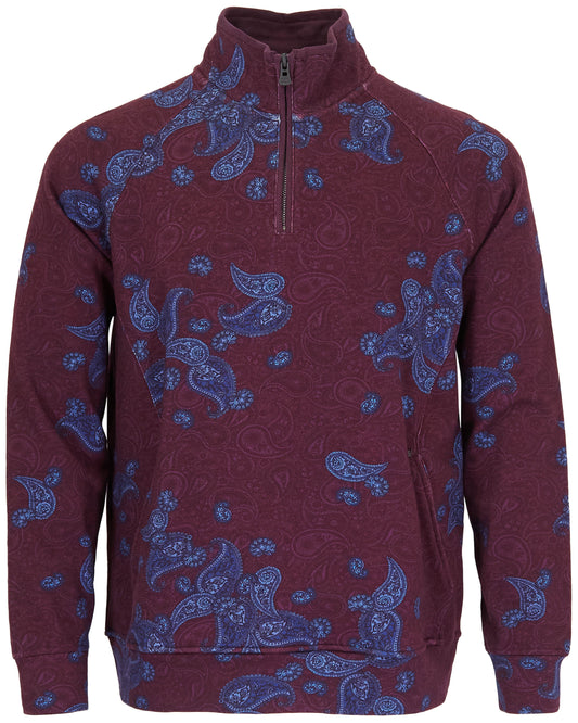 CRAIG MONTGAT PAISLEY QUARTER-ZIP SWEATER - PLUM