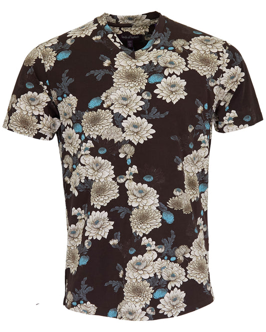 MAZE SERIOUS FLORAL V-NECK TEE - BLACK