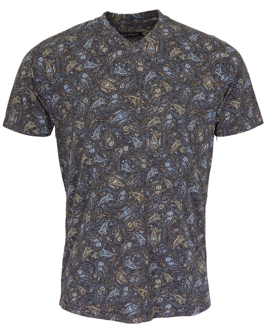 MAZE MADRID PAISLEY V-NECK TEE - BLACK