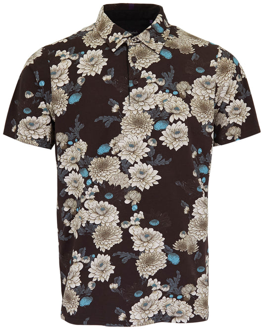 PIETRO SERIOUS FLORAL POLO SHIRT - BLACK