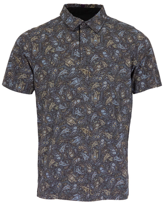PIETRO MADRID PAISLEY POLO SHIRT - SMOKE