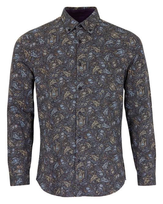 SAWYER MADRID PAISLEY FLORAL KNIT SHIRT - SMOKE