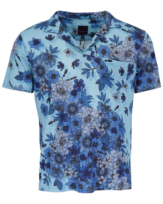 BOBBY VALENCIA FLORAL MERINO JERSEY COLLARED SHIRT TEAL