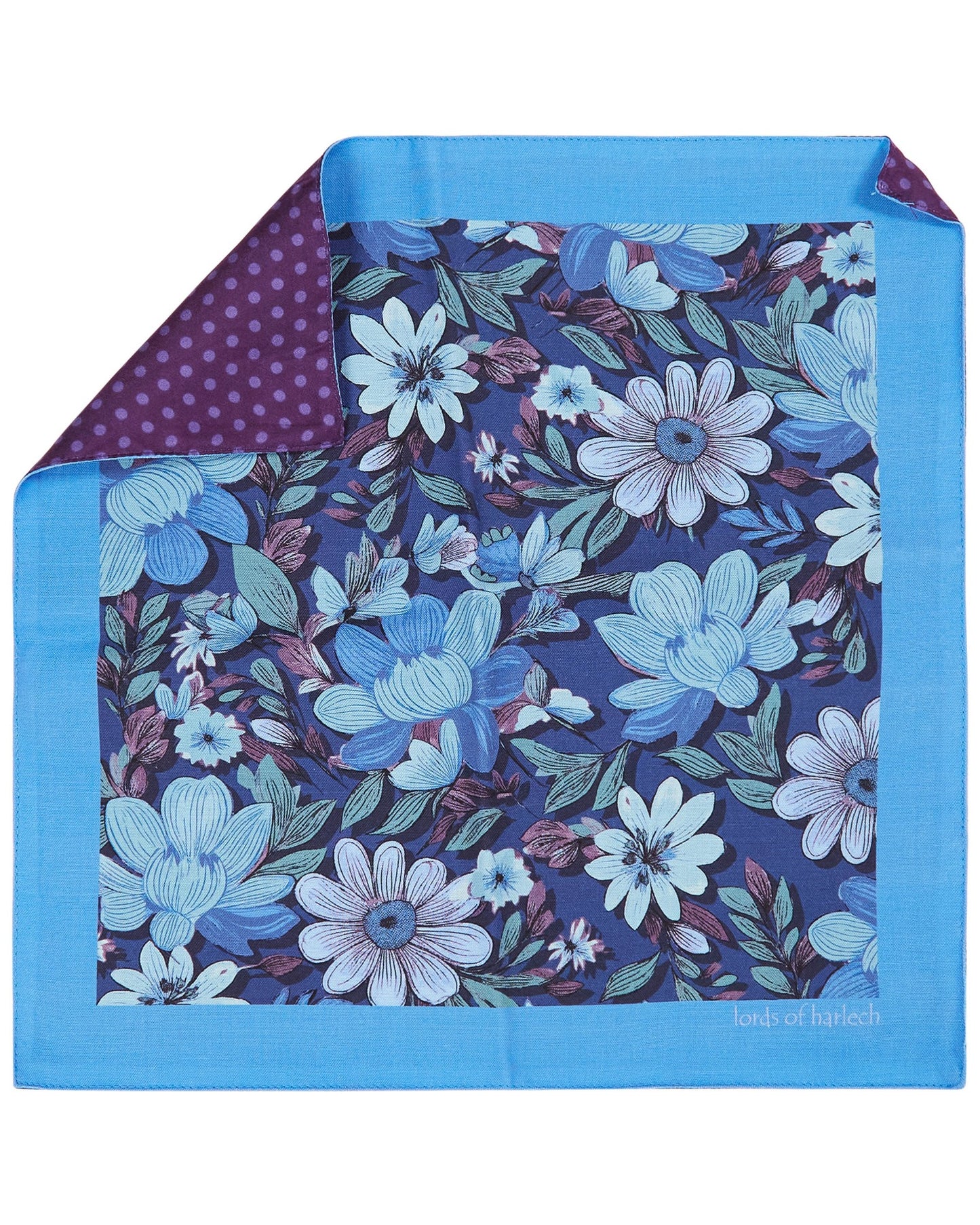 HUDSON CATALAN FLORAL MERINO HANDKERCHIEF POCKET SQUARE - NAVY