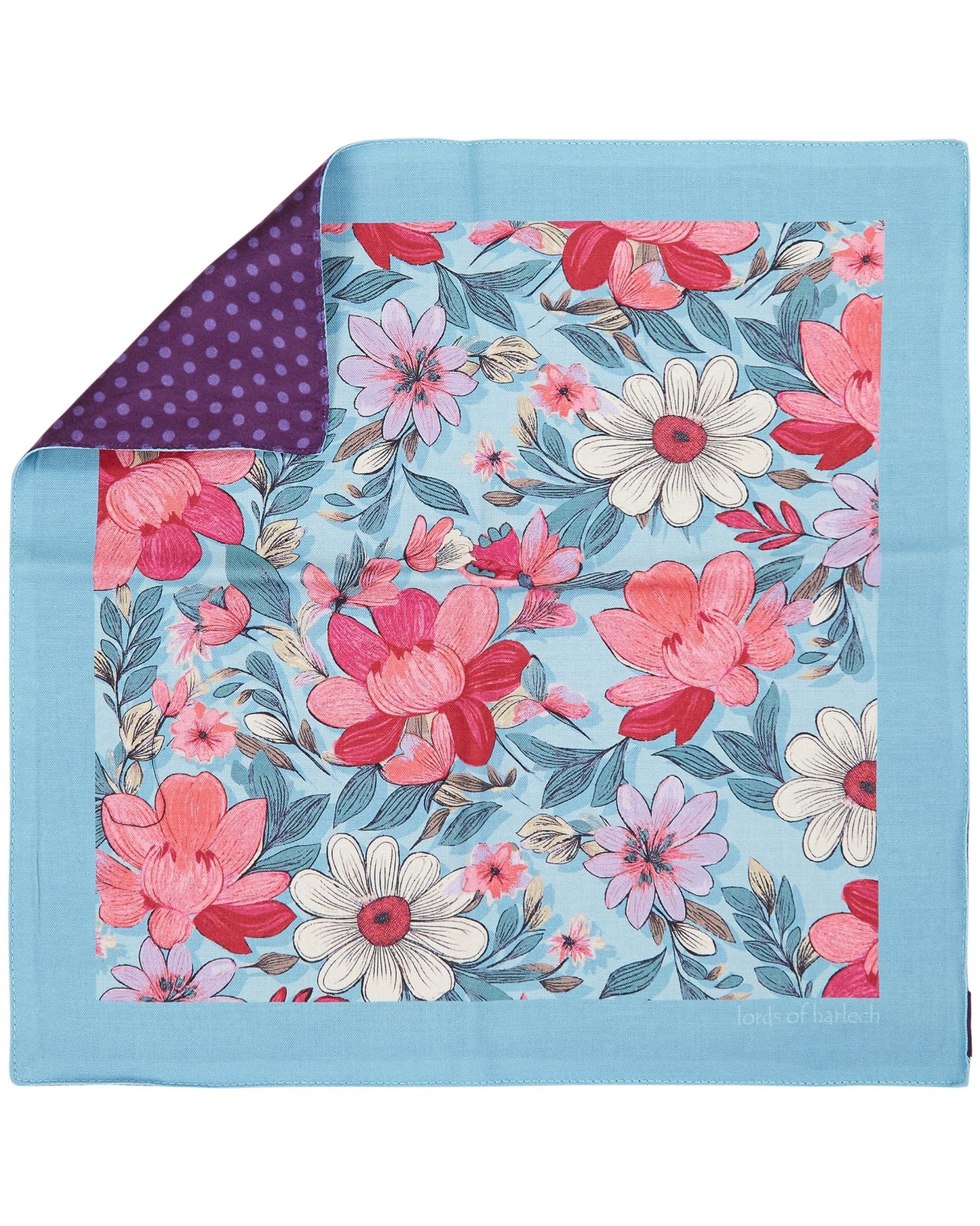 HUDSON CATALAN FLORAL MERINO HANDKERCHIEF POCKET SQUARE - TEAL
