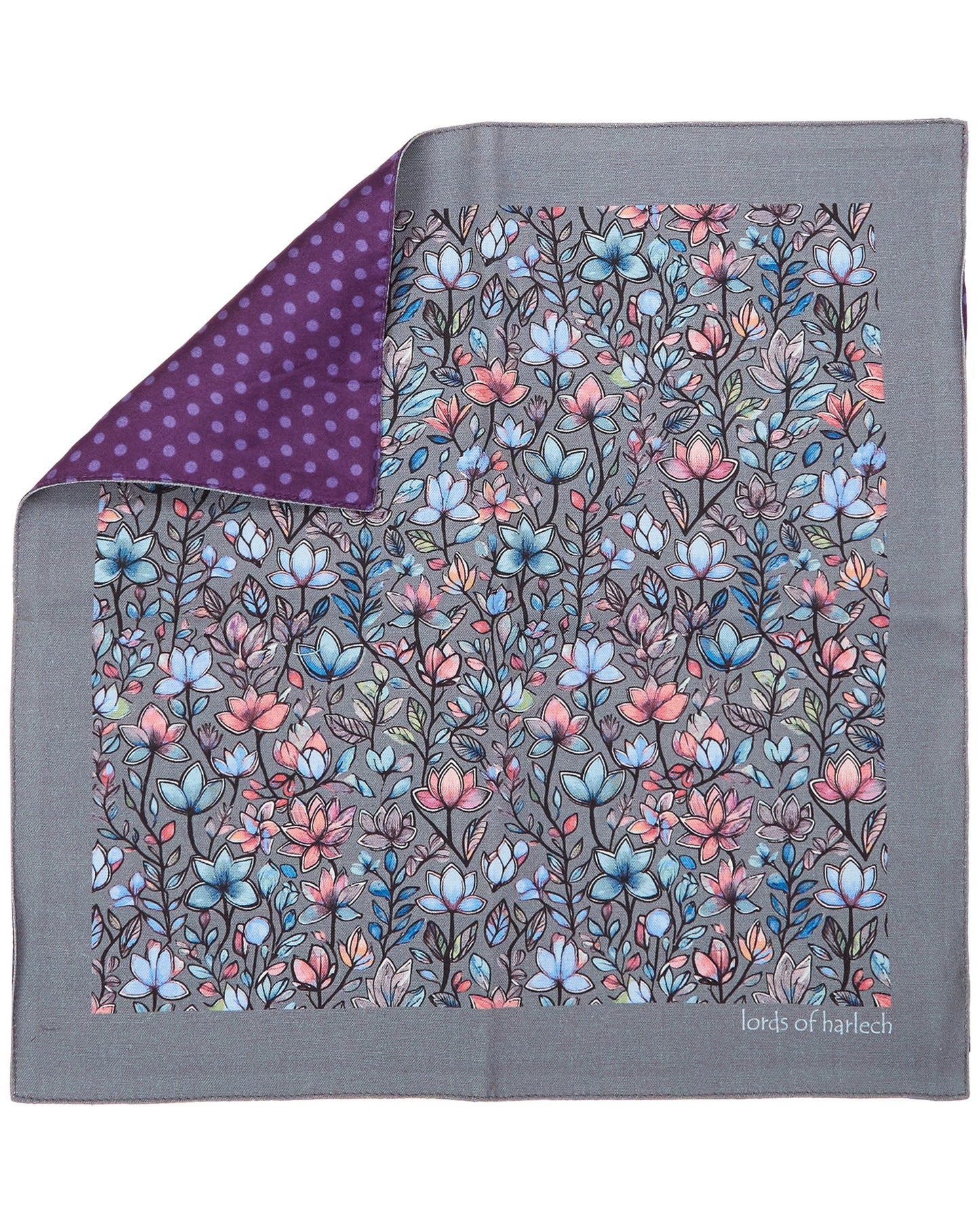HUDSON MYSTIC FLORAL MERINO HANDKERCHIEF POCKET SQUARE - GREY