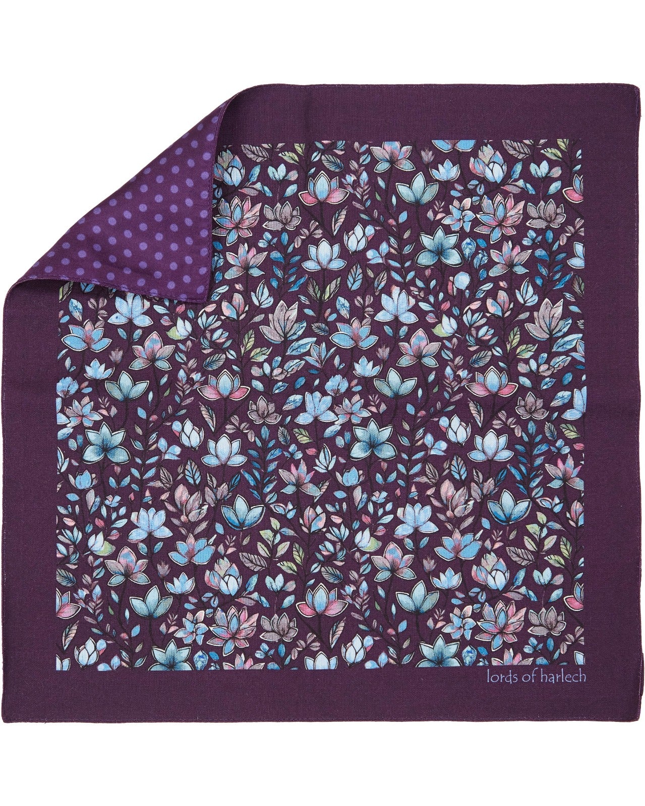 HUDSON MYSTIC FLORAL MERINO HANDKERCHIEF POCKET SQUARE - PLUM