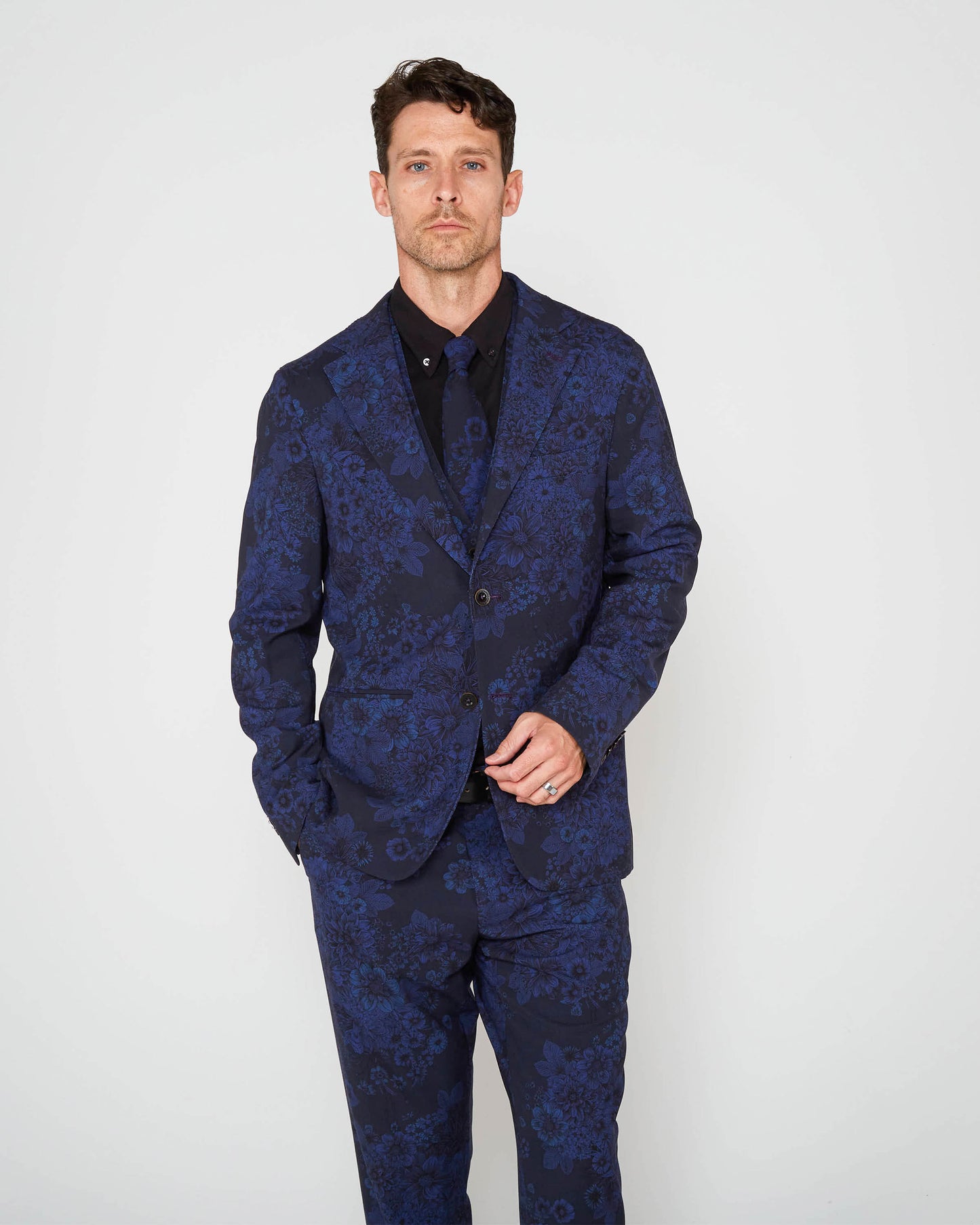 JUDD FULLY LINED MARCO FLORAL TAILORED WOOL BLAZER - MIDNIGHT