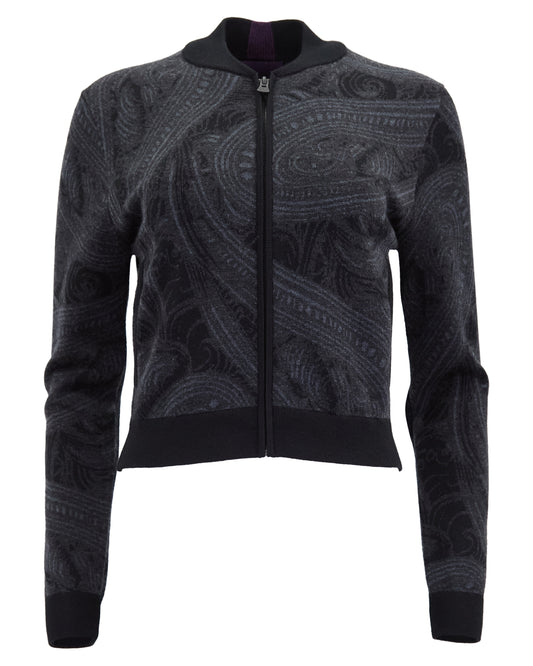 SUSAN ZIP-UP JACQUARD SWEATER - BADALONA CHARCOAL