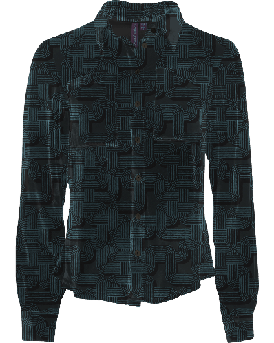 SYLVIA BLONS GEO BLACK WOMEN'S VELVET LONG-SLEEVE SHIRT