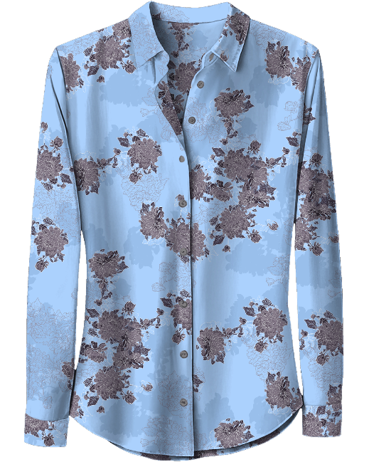 STEPHANIE LANS FLORAL BLUE WOMEN'S LYOCELL STRETCH LONG-SLEEVE SHIRT