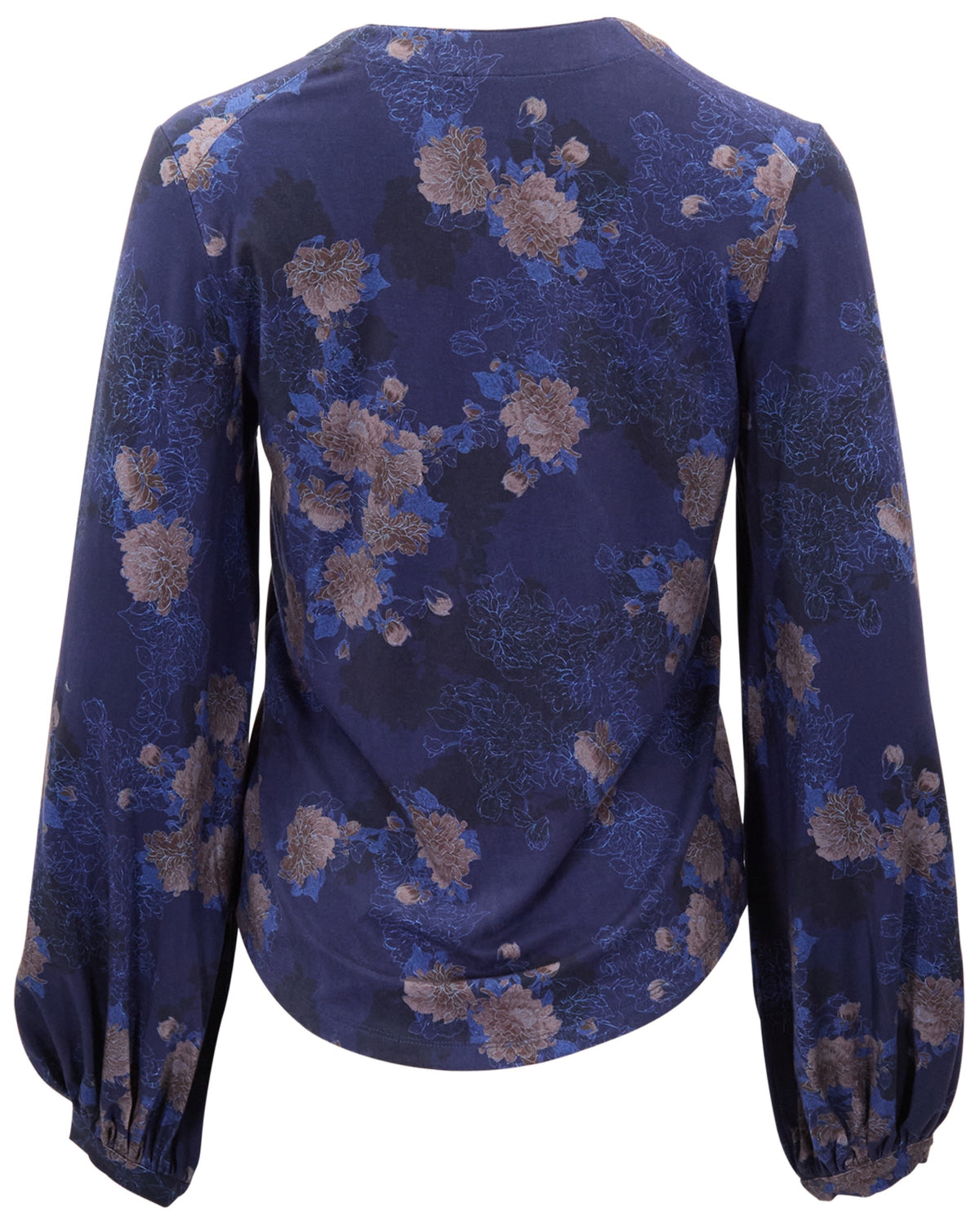 VAL LANS FLORAL NAVY WOMEN'S LYOCELL STRETCH V-NECK TOP