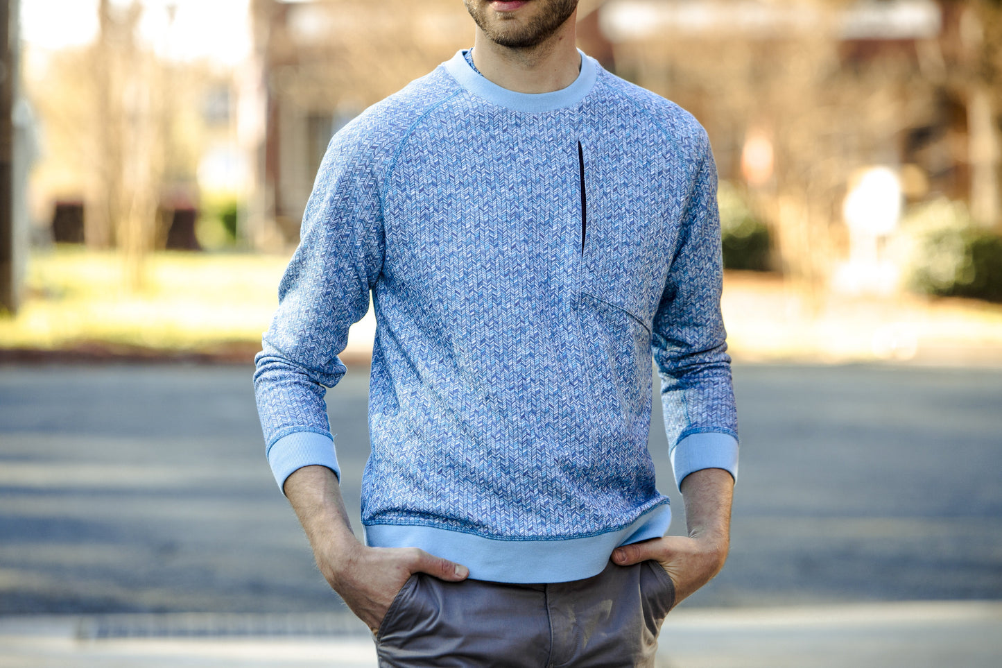Jameson in Double Face Knit Chevron Blue Sweater