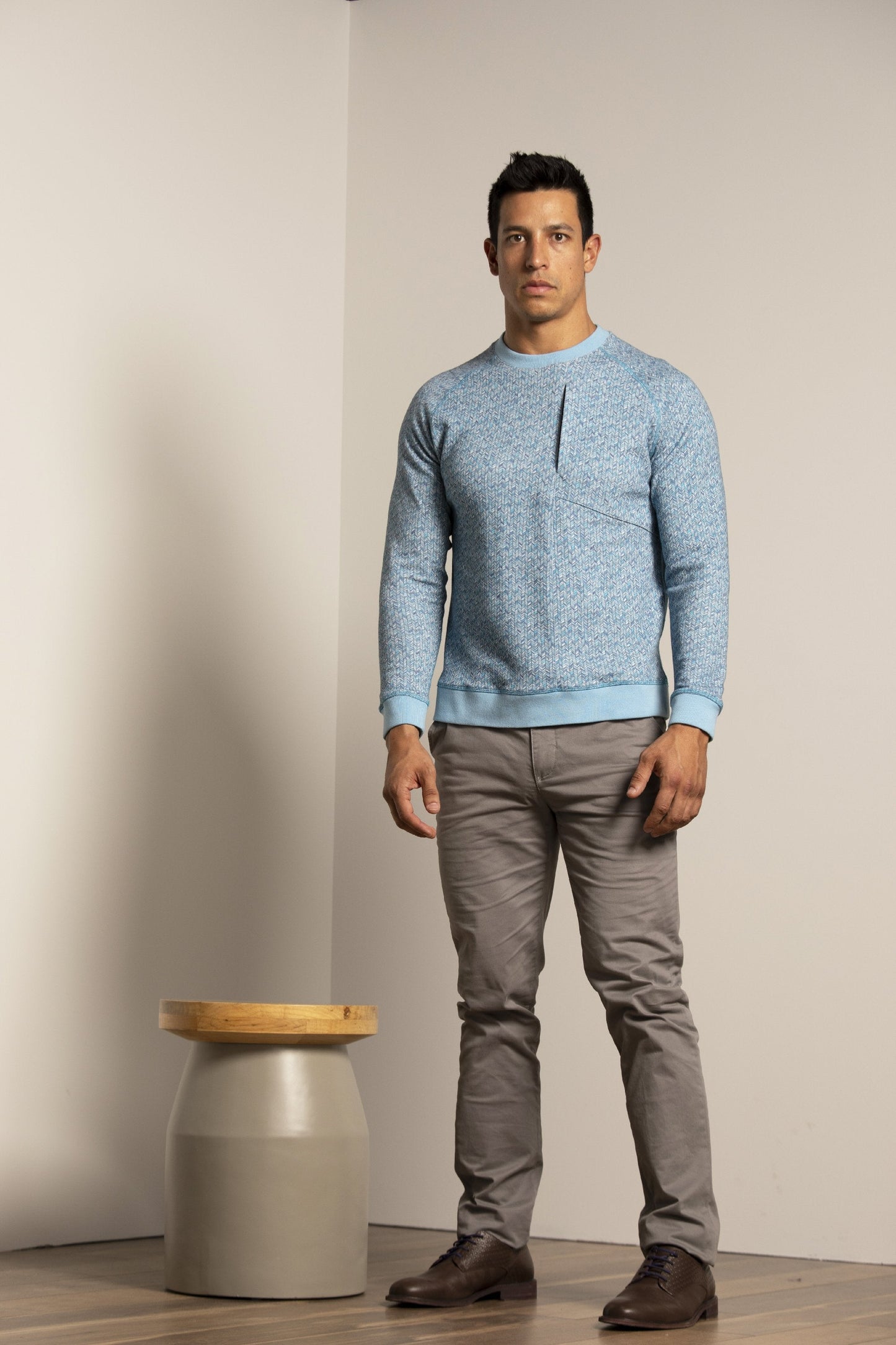 Jameson in Double Face Knit Chevron Blue Sweater