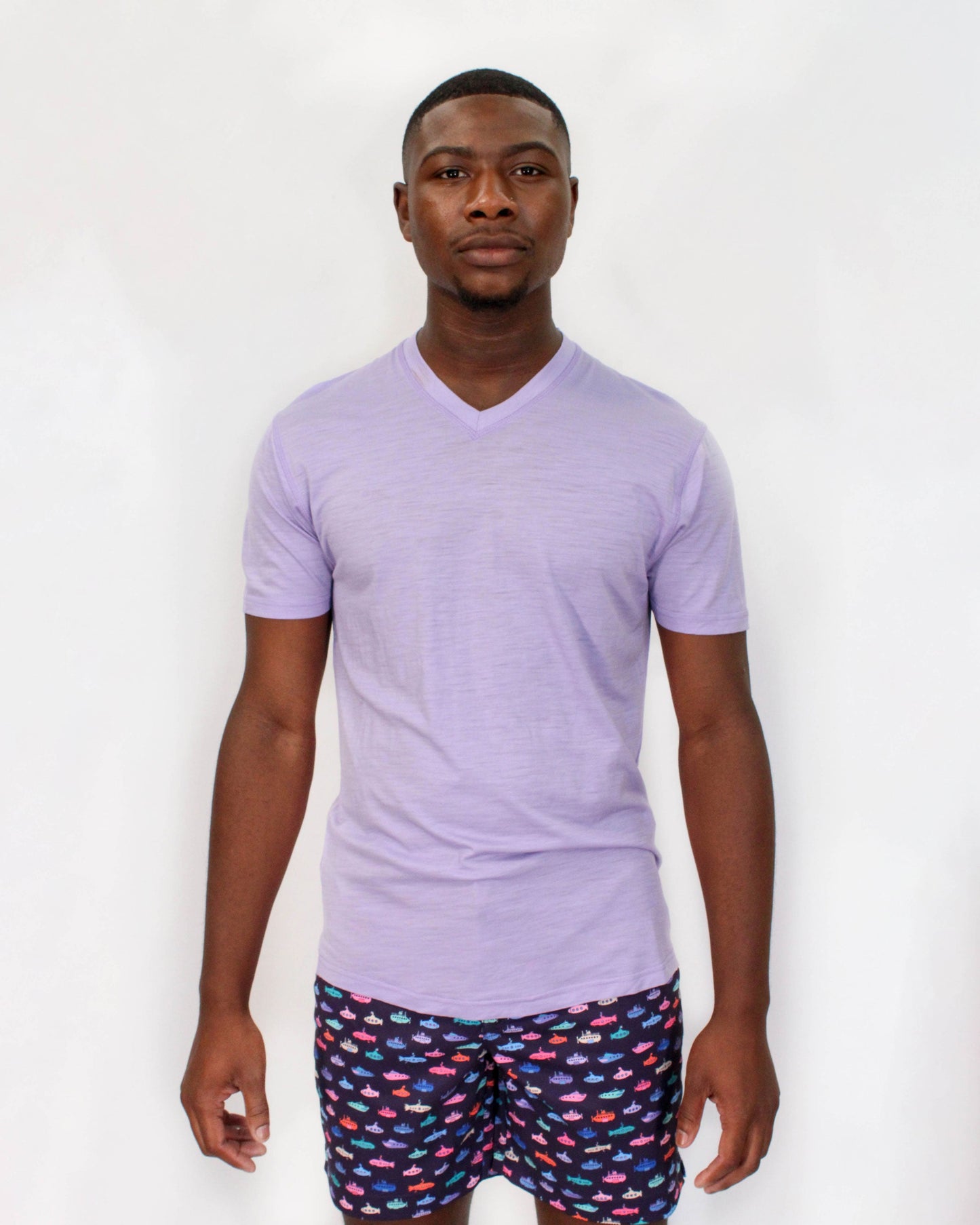 VICTOR V-NECK MERINO SHIRT IN LAVENDER