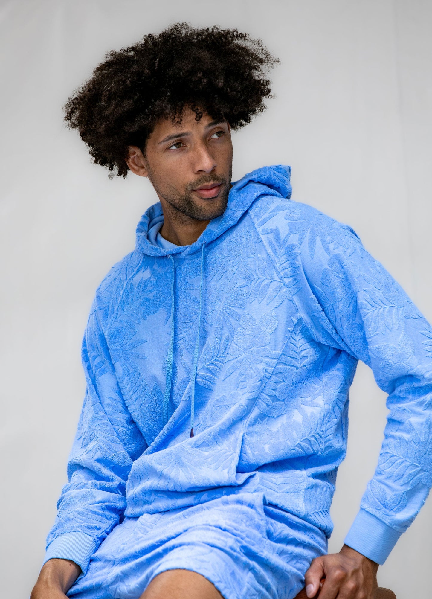 HOWARD FARM FLORAL TOWEL HOODIE - BLUE