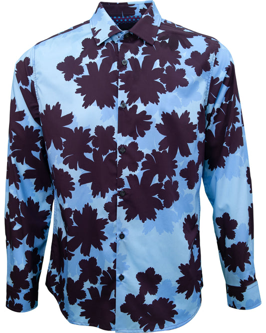 NORMAN SALERNO BLOEMENOVERHEMD - BLAUW