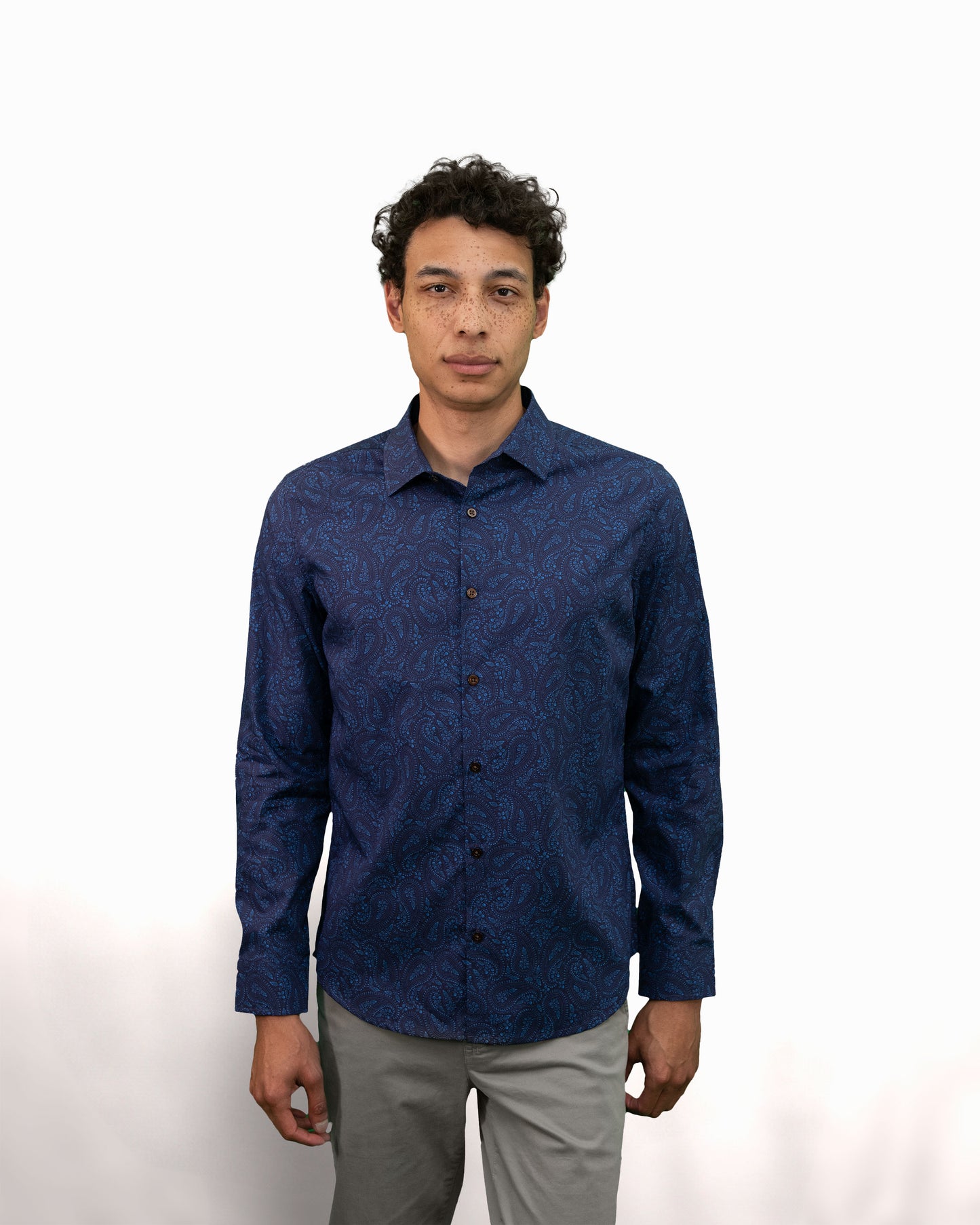 NIGEL PERUGIA PAISLEY SHIRT - NAVY