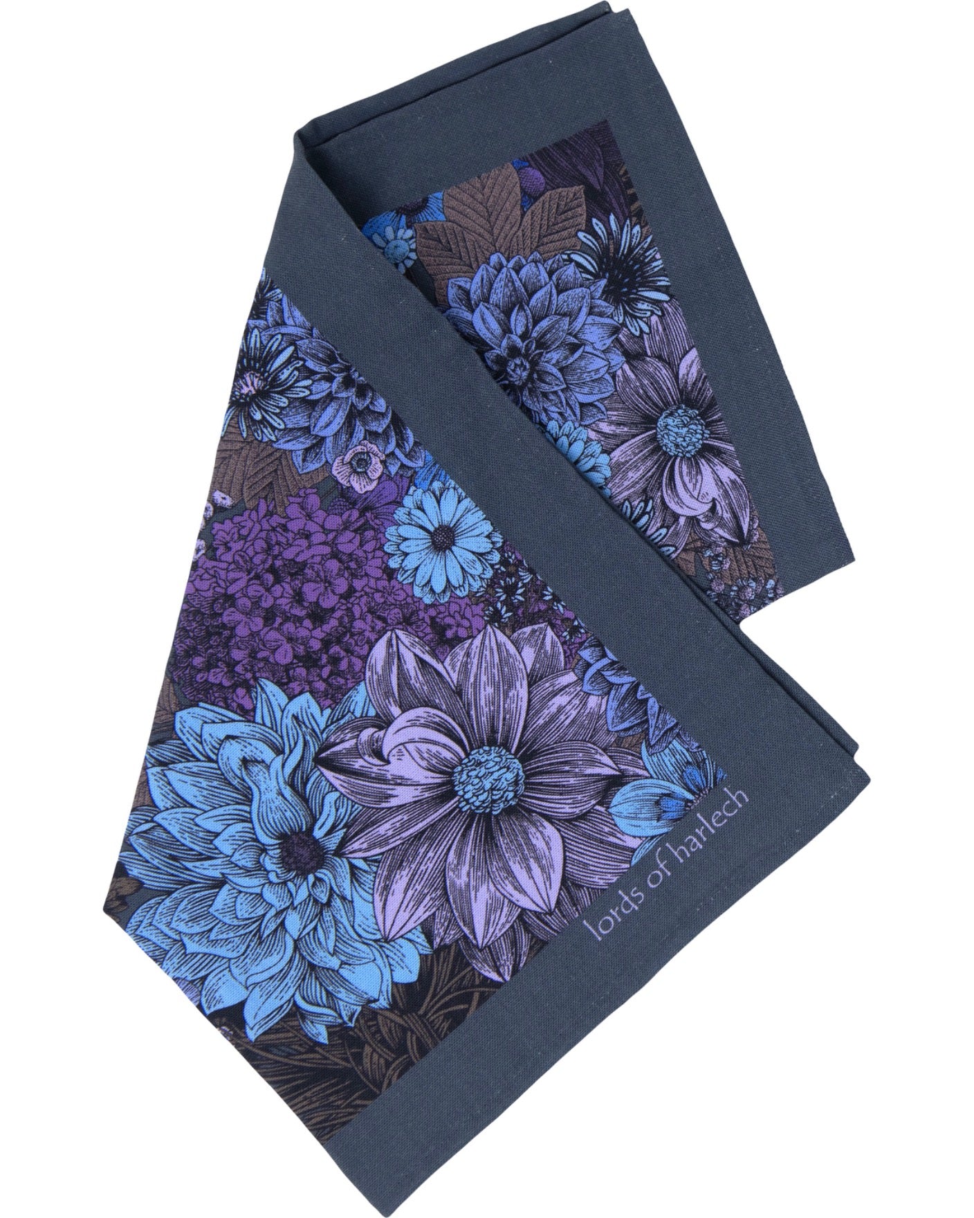 HUDSON MARCO FLORAL MERINO HANDKERCHIEF  POCKET SQUARE - CHARCOAL