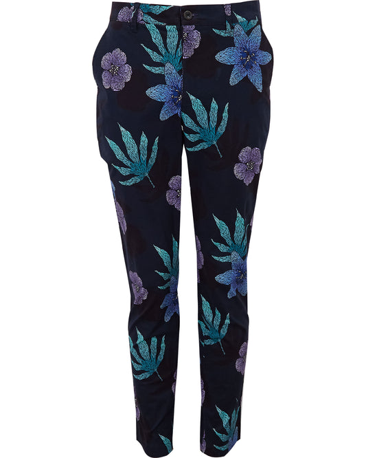 CHARLES FLORAL MEMORY BROEK - MARINEBLAUW