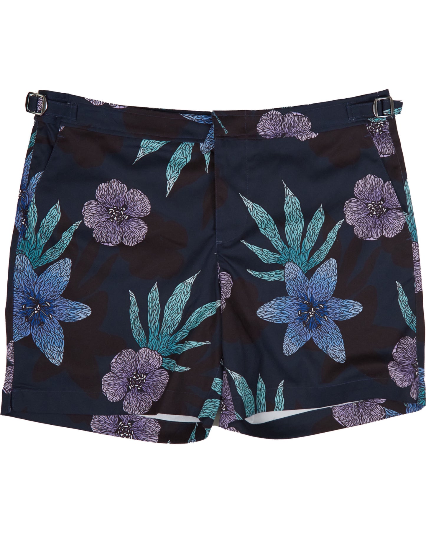 ZWEMBROEK MET BLOEMENMOTIEF - MARINEBLAUW