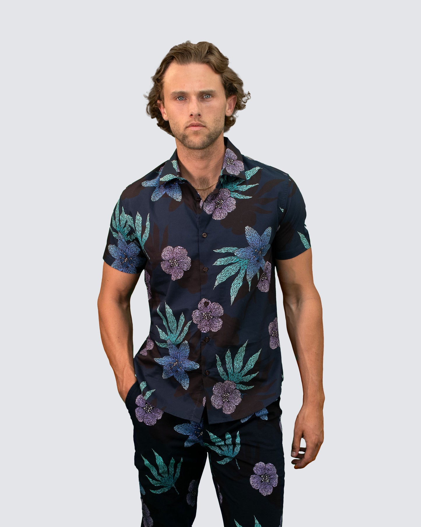 GEORGE FLORAL MEMORY SHIRT - NAVY