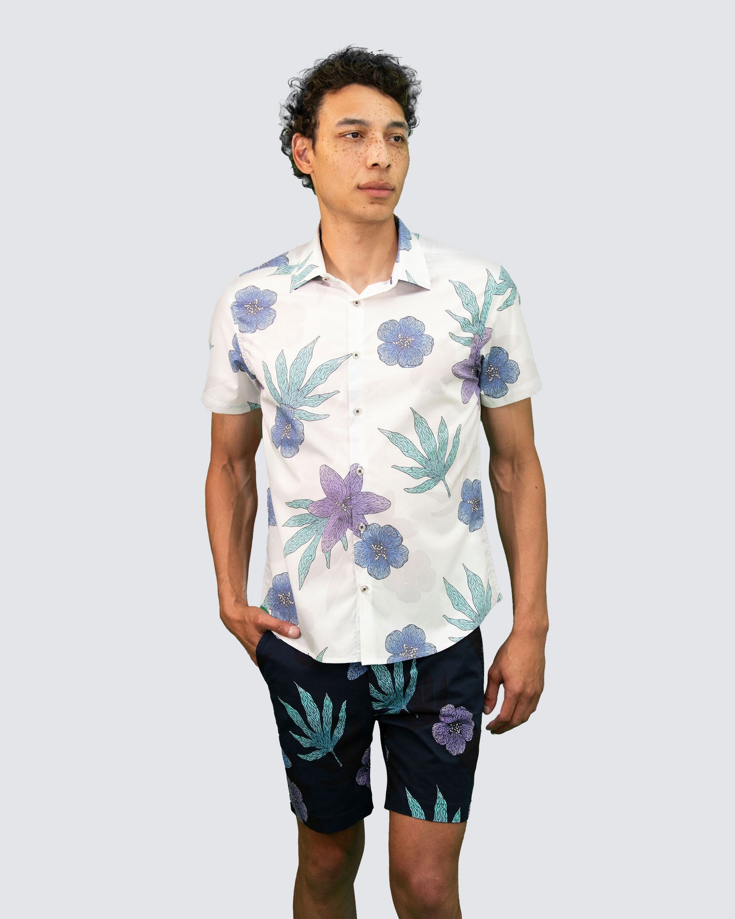 GEORGE FLORAL MEMORY SHIRT - WHITE