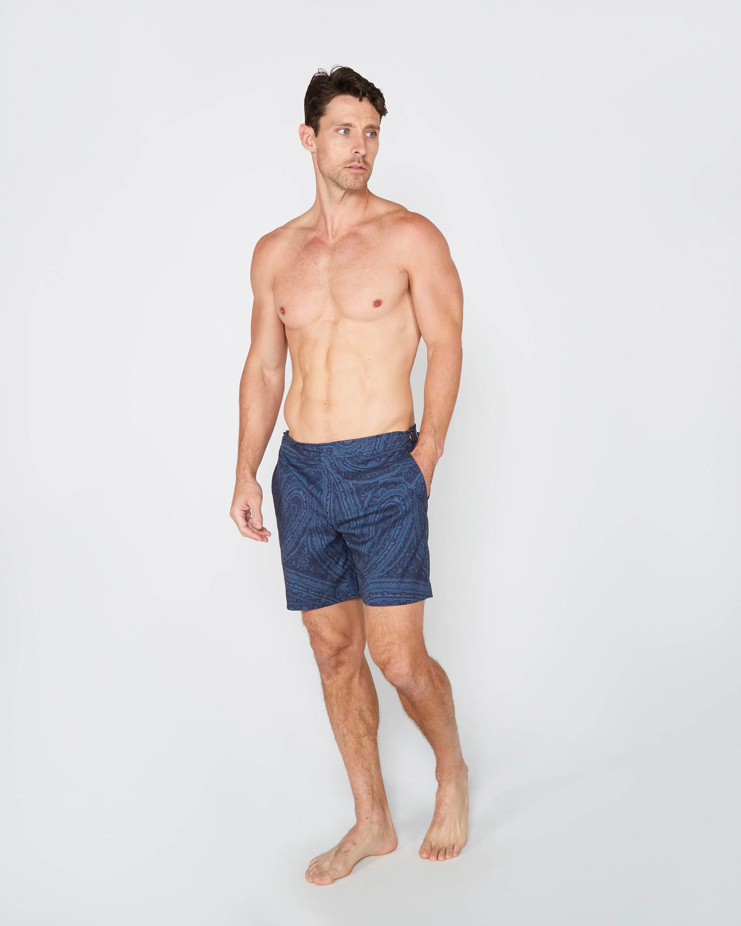 NEPTUNE WILD PAISLEY OXFORD OP MAAT GEMAAKTE ZWEMBROEK - MARINEBLAUW