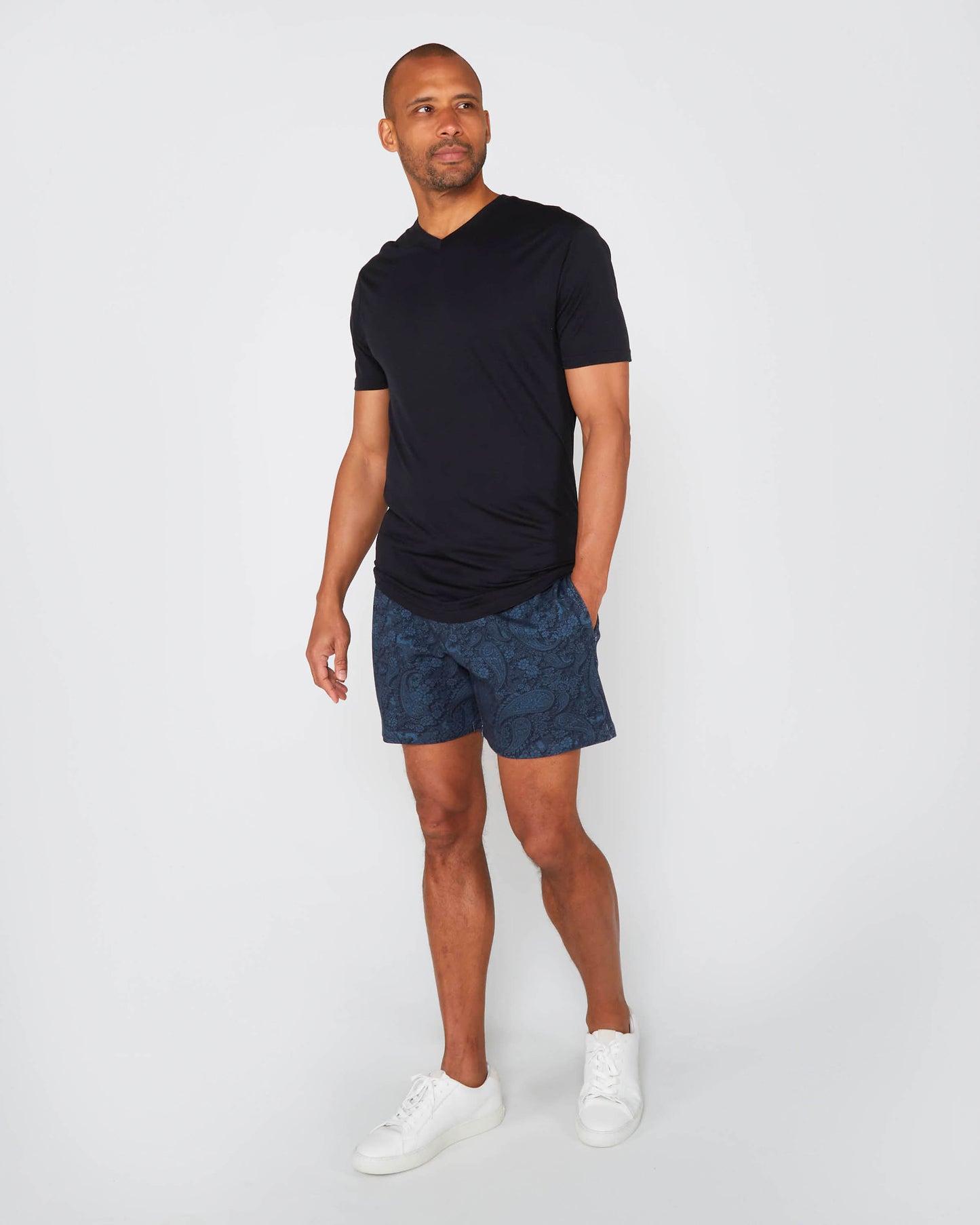 SILUS PAISLEY ROMANCE INTERLOCK SHORTS - NAVY