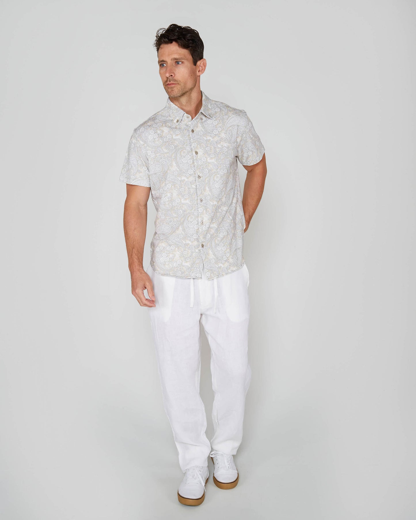 TODD PAISLEY ROMANCE KNIT SHIRT -  IVORY