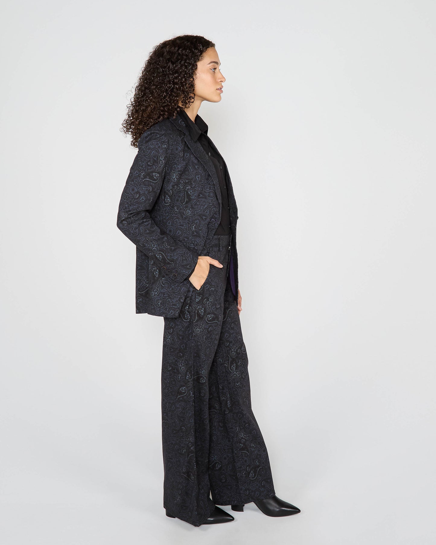 JANE MONTGAT PAISLEY TAILORED BLAZER - BLACK