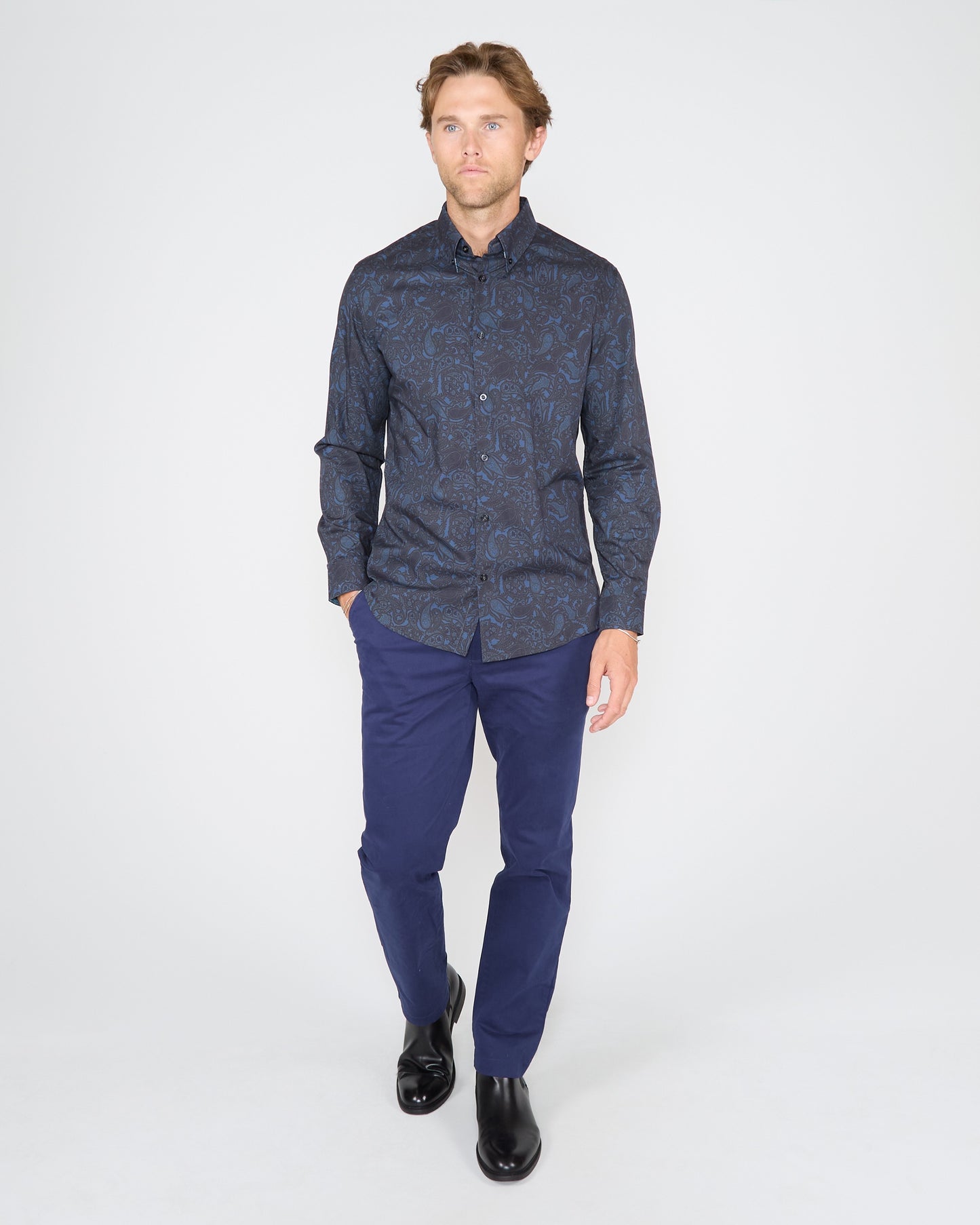 MORRIS MADRID PAISLEY SHIRT - NAVY