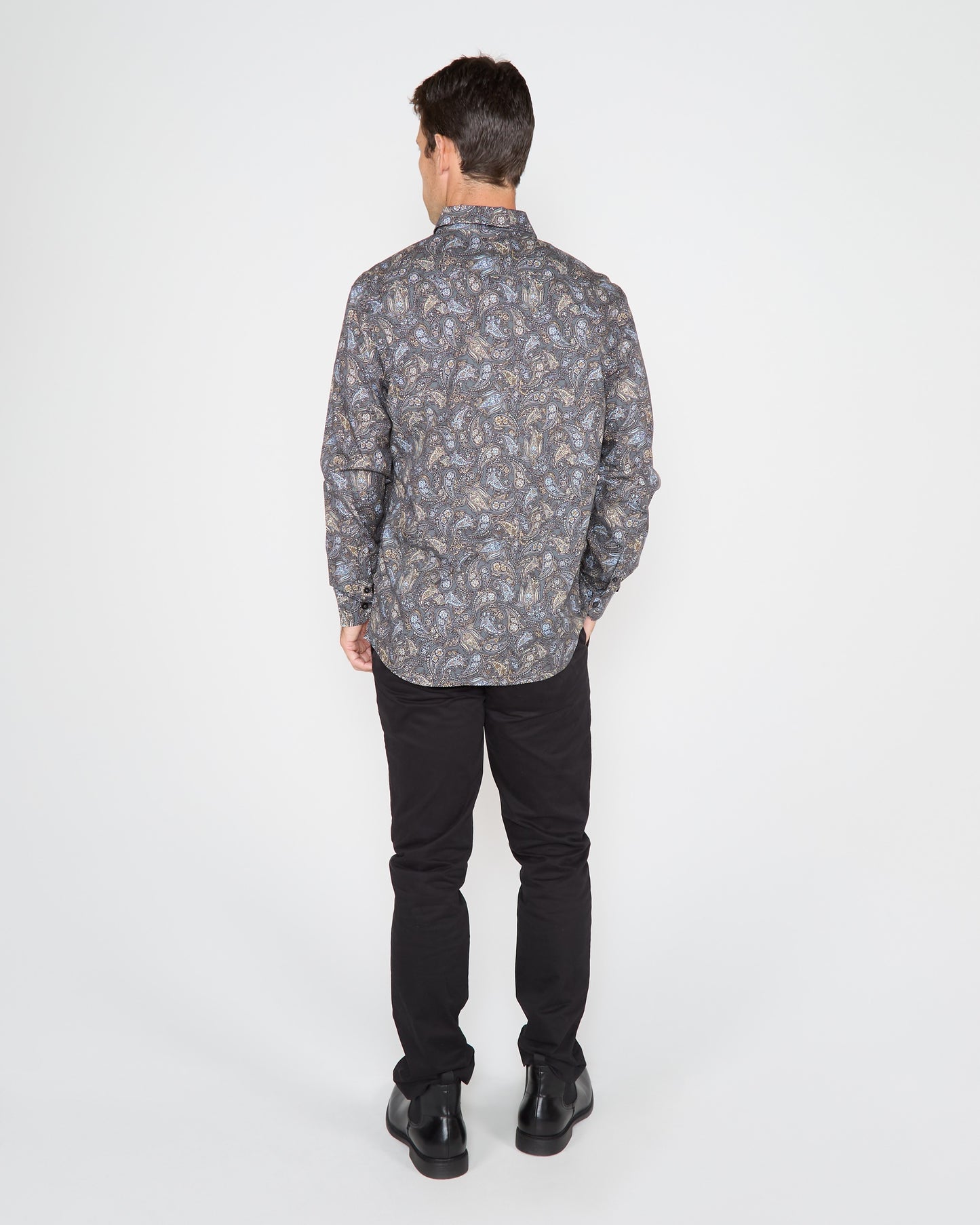 MORRIS MADRID PAISLEY SHIRT - SMOKE