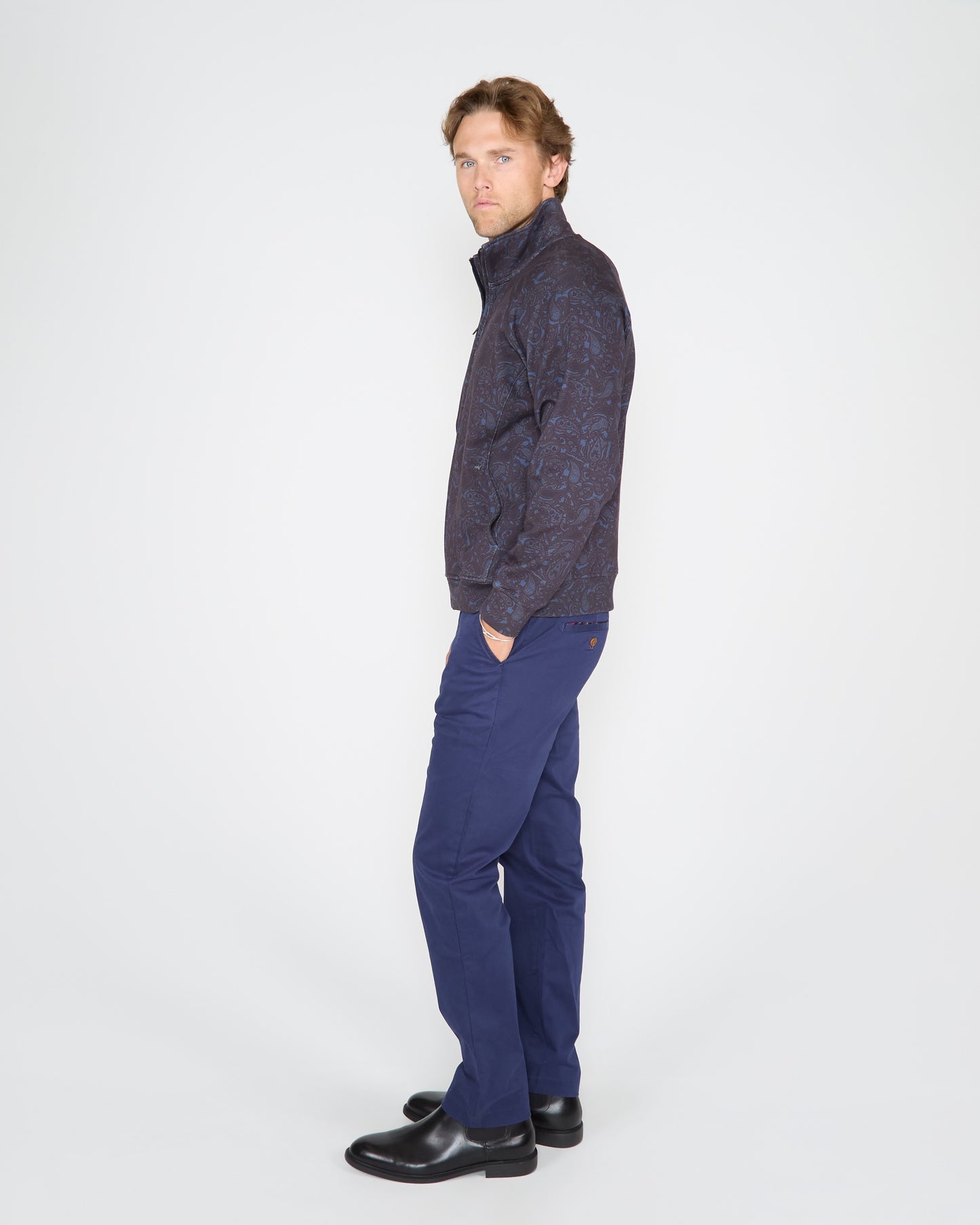 NEVILLE MADRID PAISLEY FULL-ZIP JACKET - NAVY