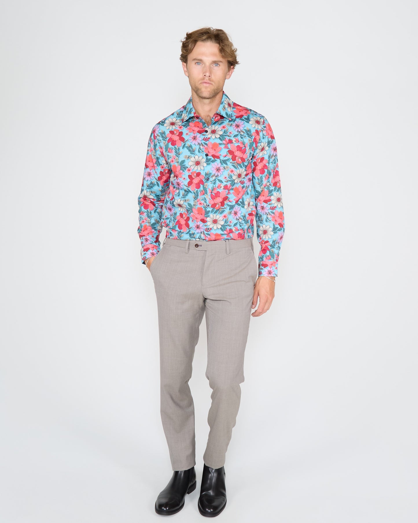 NICOLI CATALAN FLORAL COTTON SHIRT - TEAL