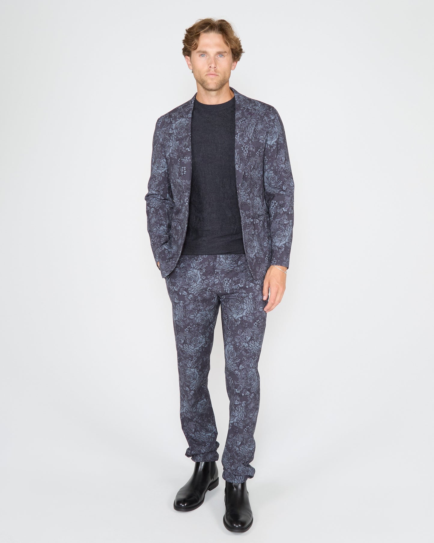 JUDD FULLY LINED ROMA FLORAL TAILORED WOOL BLAZER - CHARCOAL
