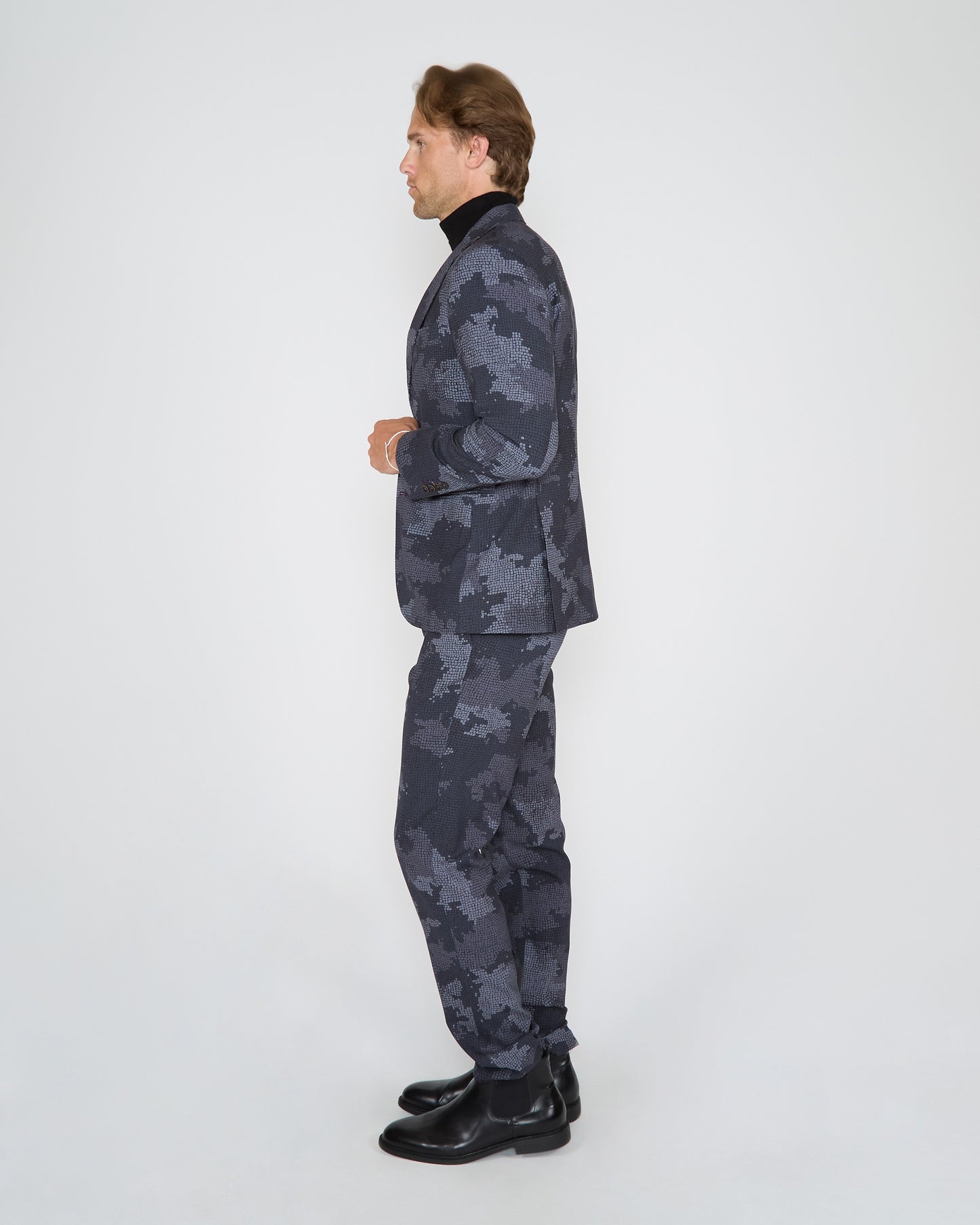 JUDD FULLY LINED CAMO MOSAIC TAILORED WOOL BLAZER - COAL