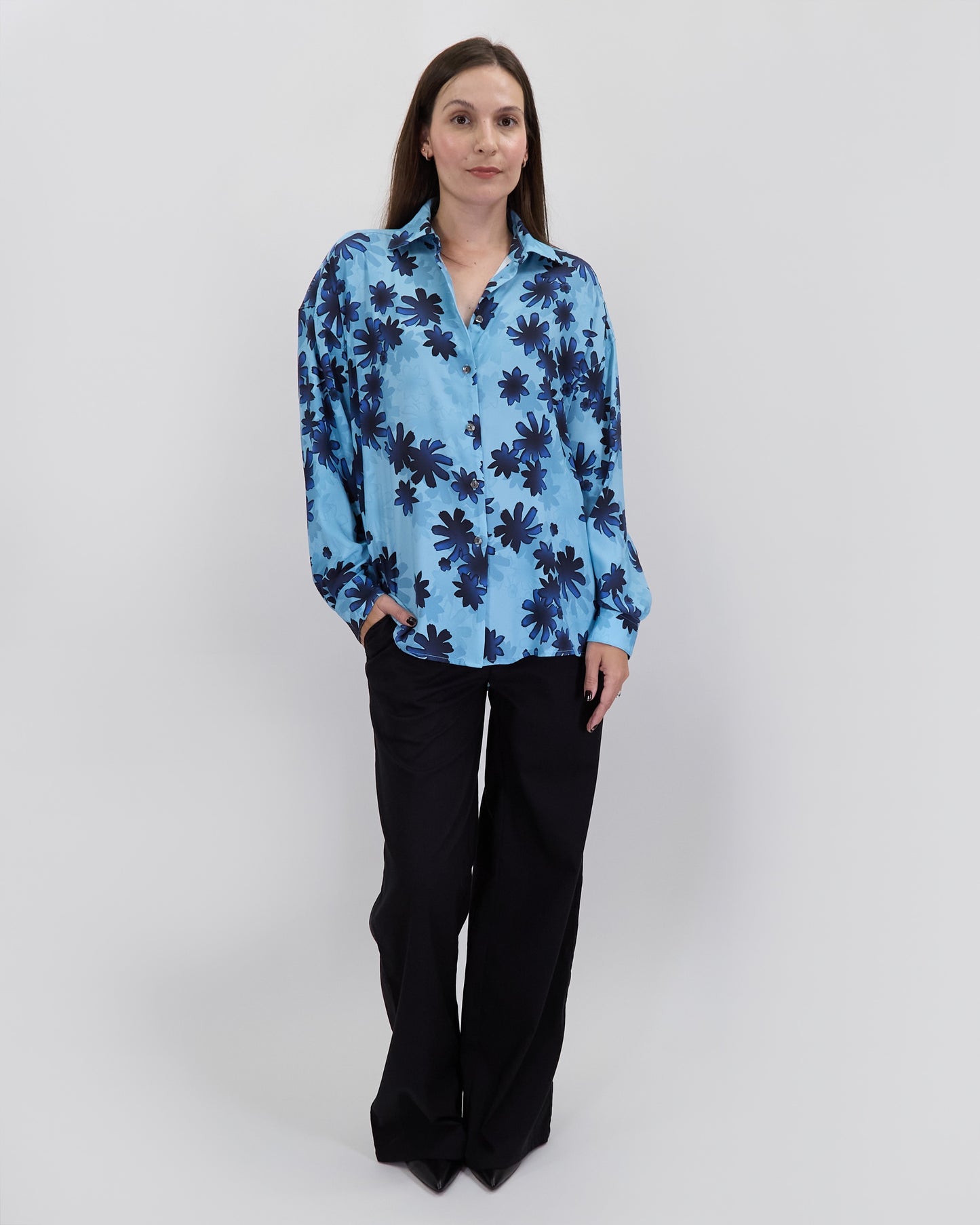 SOPHIE SILK OVERSIZED SHIRT - RAMBLA FLORAL TEAL