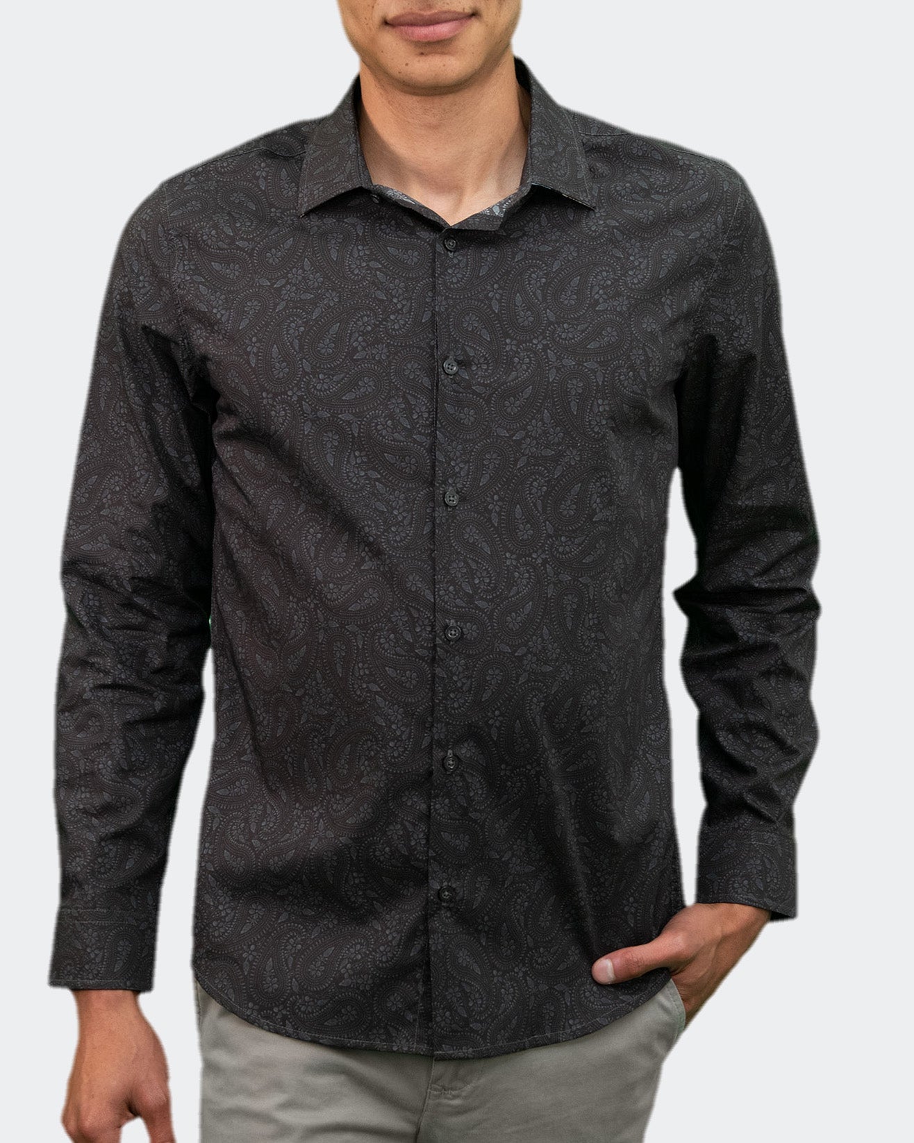 NIGEL PERUGIA PAISLEY SHIRT - BLACK
