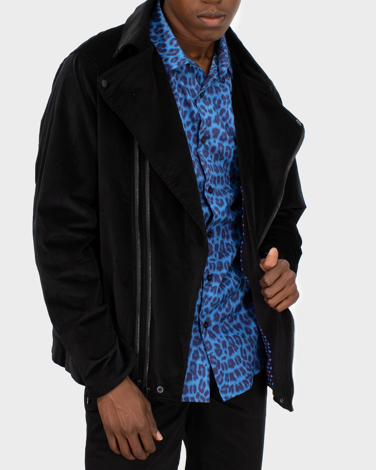 ROCKY VELVET BIKER JACKET - BLACK