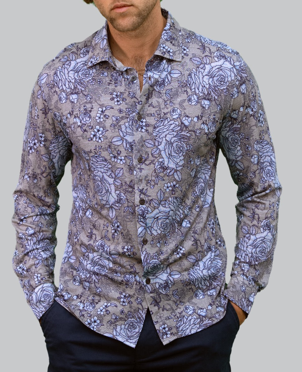 SHERLOCK ROMA FLORAL TAILORED MERINO SHIRT - FLANNEL