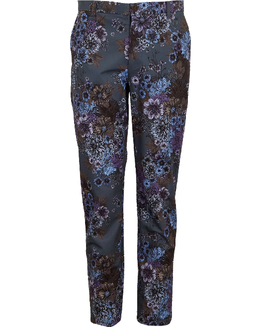 CASPIAN MARCO FLORAL STRETCH COTTON CHINO PANT - CHARCOAL
