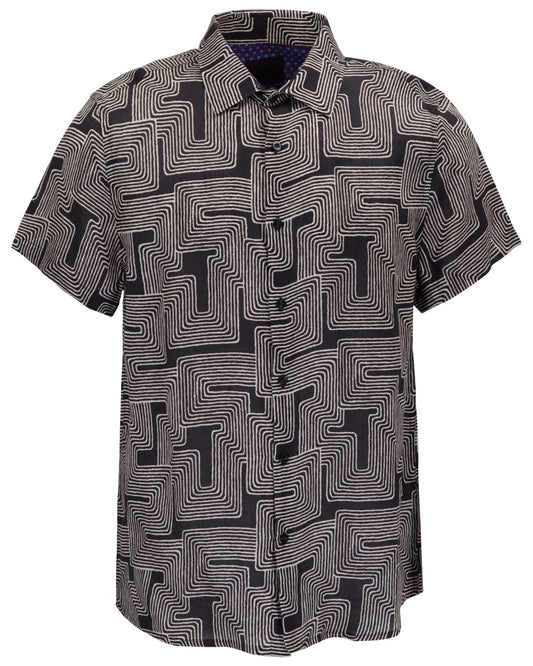 LANDON INTER TWINE BLACK MENS LINEN SHIRT